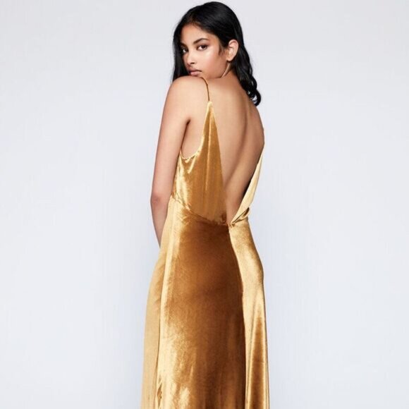 Bardot Silky Bronze Capri Velour Slip Dress in Marigold Women's Size US 4 NWT - Picture 4 of 9